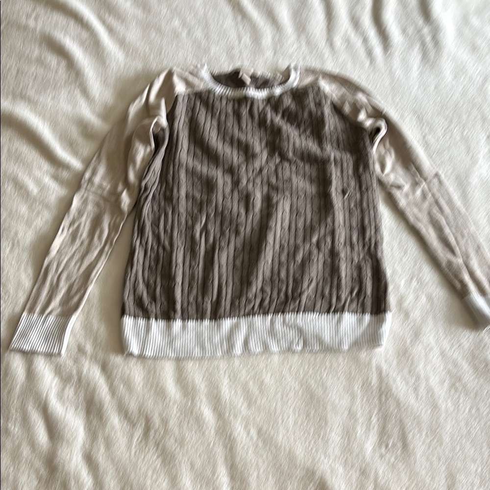 Banana Republic Beige and White Crew Neck Sweater